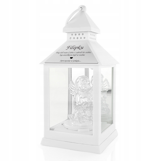 Personalizovaný detský lampion "Aniołek" s gravírovaním a LED svetlom